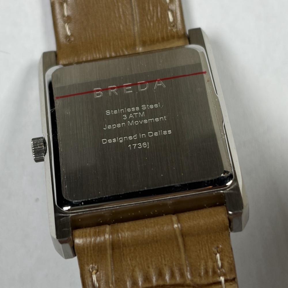 BREDA Virgil 1736j Rectangle Green Dial Brown Croc Leather Band Watch - Picture 2 of 8